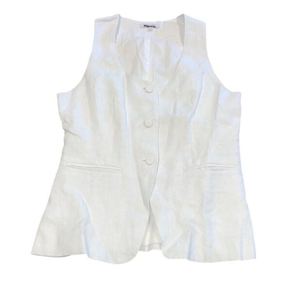 Madewell Women's Sz 8 Scoopneck Cutaway Vest Salt White Linen Slim NV834 - Picture 4 of 11